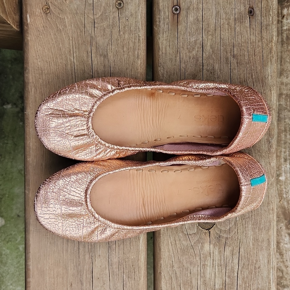 Tieks Rose Gold Glam Metallic Leather Flats